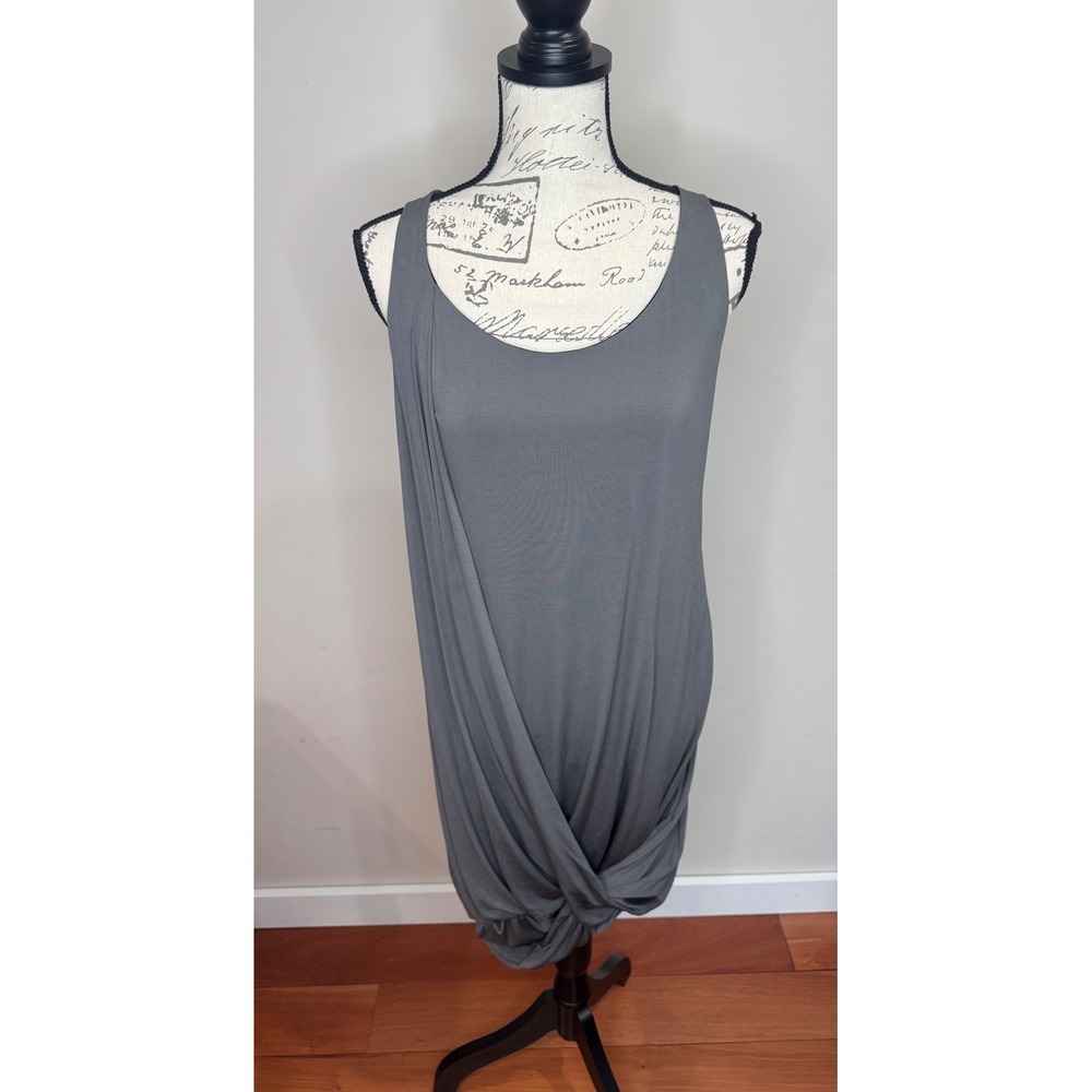 Rag & Bone Gray Draped Lamb Leather Strap Dress sz L Sleeveless